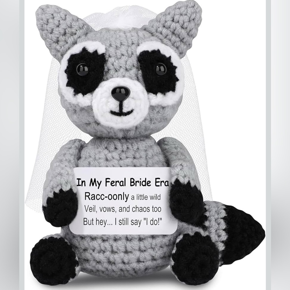 Bride Gifts Positive Crochet Raccoon Bridal Shower Bride to Be Gift Mini Funny - Picture 1 of 3